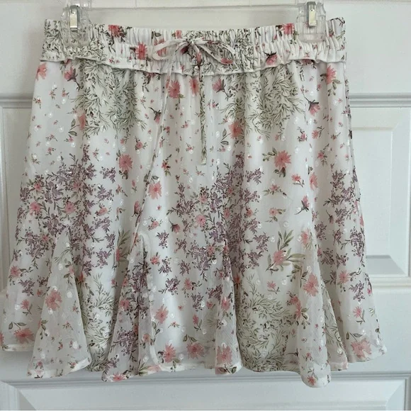Mi Ami Ruffled Floral Skirt stretch Waste with Tie Front Size S - Picture 10 of 11
